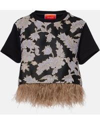 La DoubleJ - La Scala Embroidered Feather-Trimmed Top - Lyst