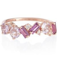 Suzanne Kalan Amalfi 14kt Rose Gold Ring With Diamonds, Rhodolite And Amethyst - Purple