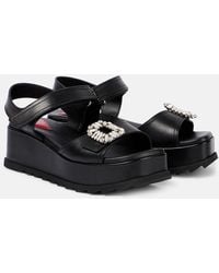 Roger Vivier - Slidy Viv' Embellished Leather Wedge Sandals - Lyst