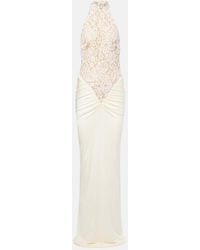 The New Arrivals Ilkyaz Ozel - Cass Embroidered Ruched Halterneck Gown - Lyst