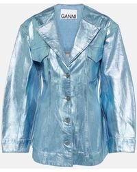 Ganni - Metallic Denim Blazer - Lyst