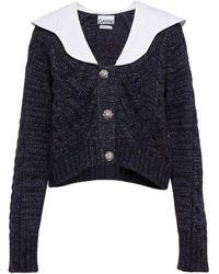 Ganni Cropped Cable-knit Cardigan - Blue