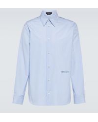 Versace - Camisa De Algodon A Rayas Con Bordado - Lyst