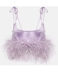 Miu Miu - Cropped-Top Aus Satin Mit Federn - Lyst