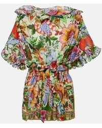 Etro - Floral Ruffled Cotton Blouse - Lyst