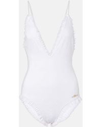 Chloé - Broderie Anglaise Ruffled Swimsuit - Lyst