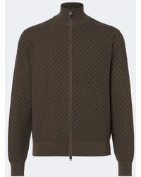 Brioni - Jacquard Cotton, Silk, And Cashmere Zip-Up Sweater - Lyst
