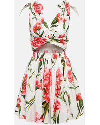 Dolce & Gabbana - Floral Cotton Poplin Minidress - Lyst