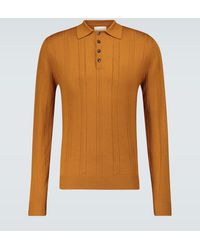 King & Tuckfield Long-sleeved Wool Polo Shirt - Orange