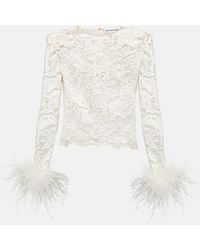 Self-Portrait - Feather-trimmed Lace Top - Lyst