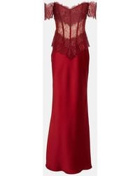 Rasario - Corset Off-shoulder Lace And Satin Gown - Lyst