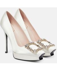 Roger Vivier - Flower Strass Satin Platform Pumps - Lyst