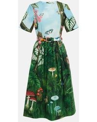 Oscar de la Renta - Floral Cotton-blend Midi Dress - Lyst