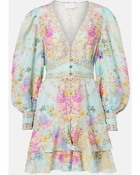 CAMILLA - Embellished Floral Linen And Silk Minidress - Lyst