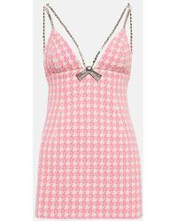Area - Checked Crystal-trimmed Wool-blend Minidress - Lyst