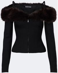 David Koma - Off-Shoulder Wool-Blend Zip-Up Top - Lyst