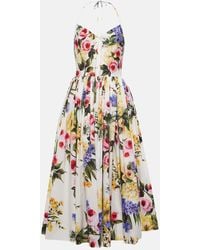 Dolce & Gabbana - Vestido midi de popelin de algodon floral - Lyst