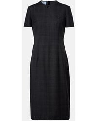 Prada - Checked Virgin Wool Midi Dress - Lyst