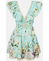 CAMILLA - Floral Embellished Linen Minidress - Lyst