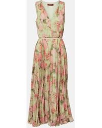 Max Mara - Floral Plisse Georgette Midi Dress - Lyst