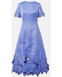 LEO LIN - Caroline Floral-Applique Satin Midi Dress - Lyst