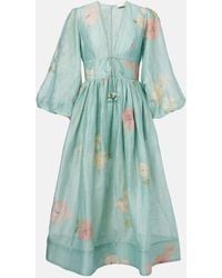 Zimmermann - Illuminate Linen And Silk Midi Dress - Lyst