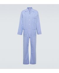 Derek Rose Pyjama-Set Aran aus Baumwolle - Blau