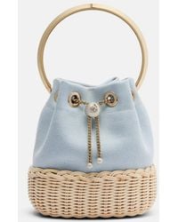 Jimmy Choo - Bon Bon Canvas And Wicker Bucket Bag - Lyst