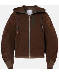Sacai - Paneled Cotton-Blend Fleece Zip-Up Hoodie - Lyst