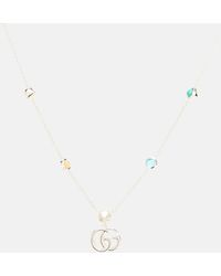 Gucci - Double G Mother-of-pearl And Topaz-embellished Sterling Silver Necklace - Lyst