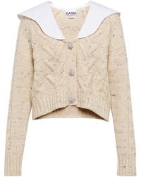 Ganni Cropped Cable-knit Cardigan - Natural