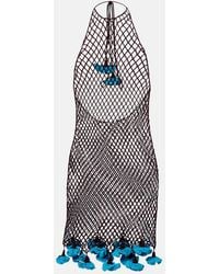 Alaïa - Floral-Applique Open-Knit Cotton Minidress - Lyst