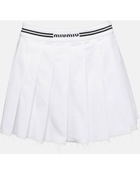 Miu Miu - Logo Pleated Cotton Miniskirt - Lyst