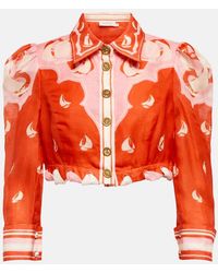 Zimmermann - Cropped Printed Linen And Silk-blend Shirt - Lyst
