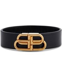 Balenciaga Bb Leather Bracelet - Black