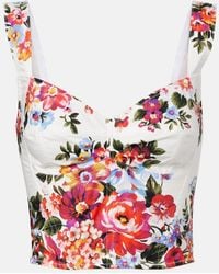 Dolce & Gabbana - Dolce & Gabbana Stretch Cotton Blend Flower Bouquet-Print Bustier Top - Lyst