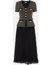 Self-Portrait - Midikleid Aus Boucle Und Chiffon - Lyst