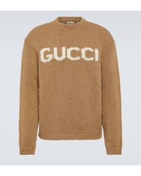 Gucci - Pull en laine à col ras du cou et jacquard logo - Lyst