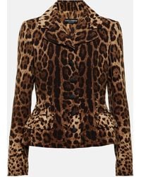 Dolce & Gabbana - Single-Breasted Double Crepe Jacket With Leopard Print - Lyst