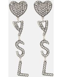 Saint Laurent - Monogram heart crystal earrings - Lyst