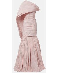 Marmar Halim - Pleated Taffeta Bustier Gown And Cape Set - Lyst