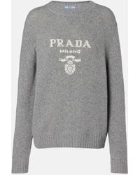 Prada - Logo Intarsia Wool And Cashmere Sweater - Lyst
