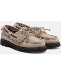 Brunello Cucinelli - Monili Shearling-Trimmed Suede Boat Shoes - Lyst
