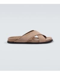 Brioni - Leather-Trimmed Suede Sandals - Lyst