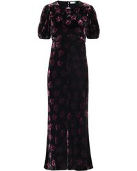 RIXO London Florales Samtkleid - Schwarz