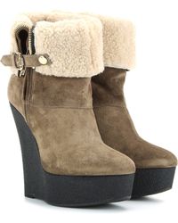 Burberry Shearling-lined Suede Wedge Boots - Natural
