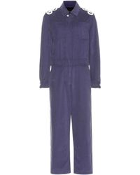 Burberry Appliquéd Cotton Artist Overalls - Blue