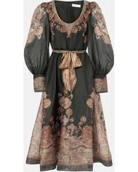 Zimmermann - Paisley Illustration Structured Paisley-Pattern Linen And Silk-Blend Midi Dress - Lyst