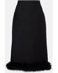 Valentino - Midirock Aus Crepe Couture Mit Federn - Lyst