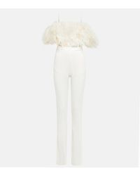 David Koma - Feather-trimmed Cady Jumpsuit - Lyst